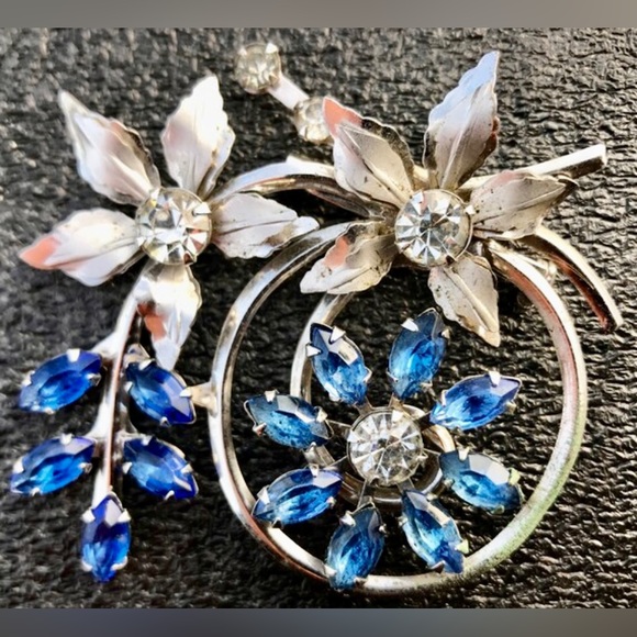 Vintage 1930s Rhinestone Studded Flower Spiral Pinwheel Pinback Brooch - Picture 7 of 9